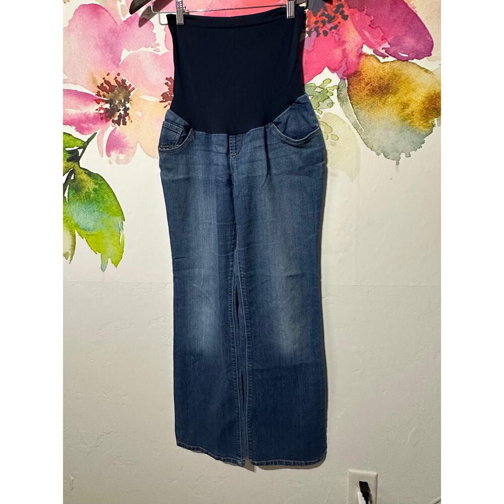 Indigo Blue Maternity Jeans Medium Stretch Straight Pull On Full Belly Panel